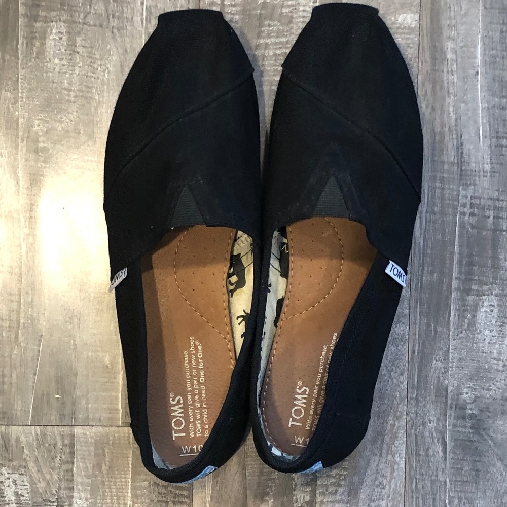 Size 10 Women's Black Toms Slip Ons